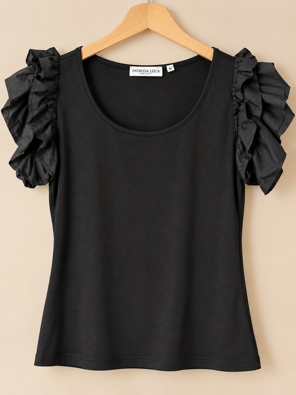 Patrizia Luca DT5557 Ruffle Sleeve Top in Black Size Medium NWT